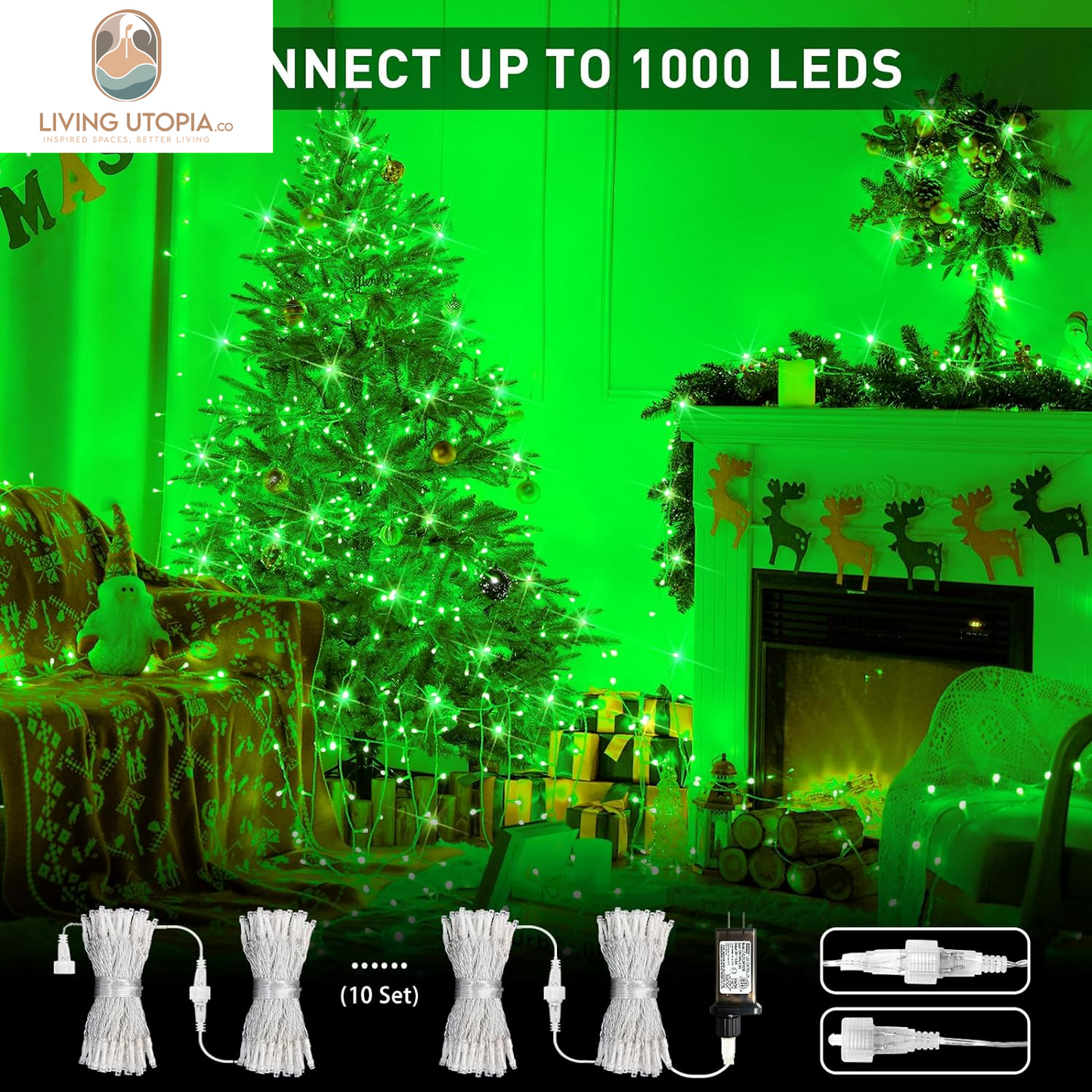 Connectable 100 LED Green Lights for St Patricks Day Decor, 8 Modes Plug-In Green String Lights Indoor, 33Ft Clear Wire Green Christmas Lights Outdoor for Christmas Tree Xmas Decor