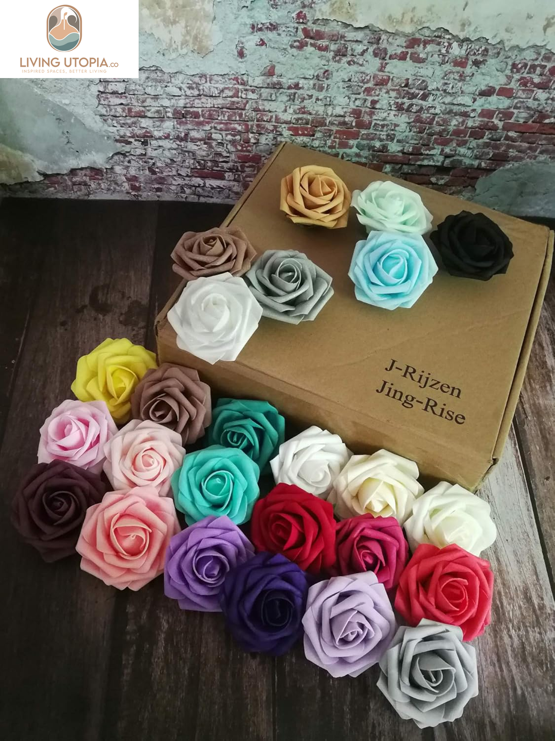 Artificial Flowers 50PCS Real Looking White Fake Roses with Stem for DIY Wedding Bouquets Centerpieces Party Baby Shower Home Decorations (White)