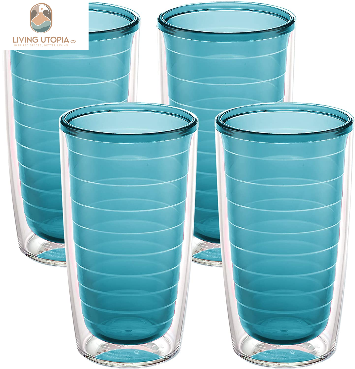 Clear & Colorful Tabletop Made in USA Double Walled Insulated Tumbler Travel Cup Keeps Drinks Cold & Hot, 16Oz - 4Pk, Blue Moon