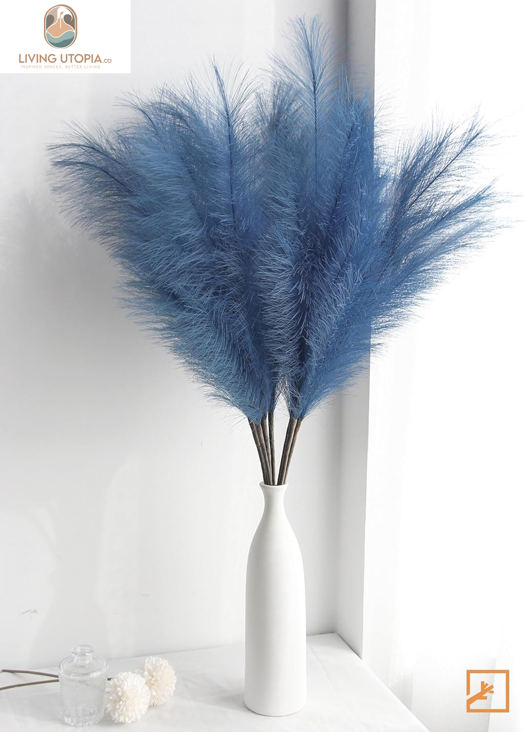 7-Pcs 38"/3.1FT Blue Pampas Grass Large Tall Fluffy Artificial Fake Flower Boho Decor Bulrush Reed Grass for Bedroom Decor Vase Filler Farmhouse Home Wedding (Blue)
