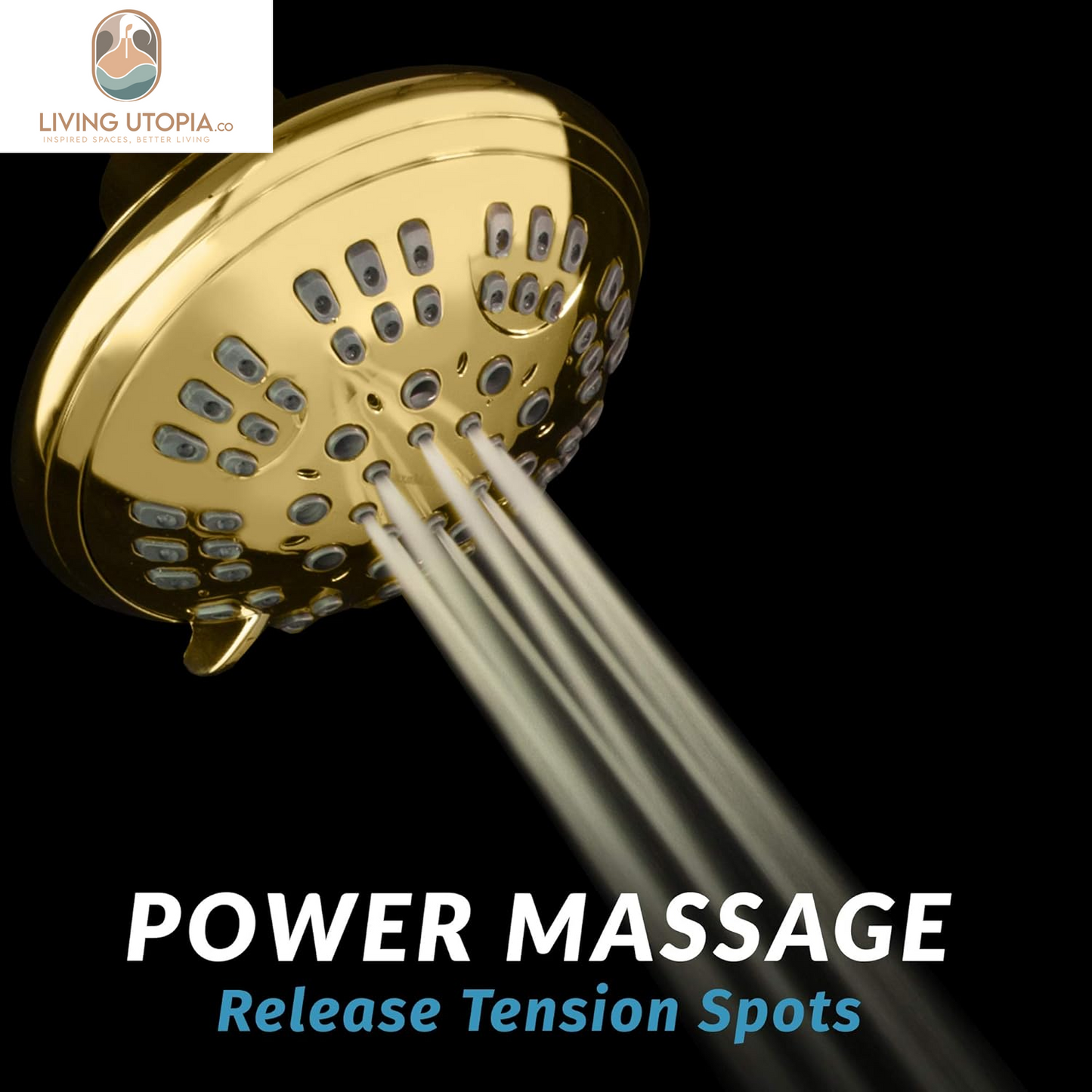 Luxury Spa: Imperialshine Gold Shower Head, 4.5 Inch 6 Spray Adjustable High Pressure Showerhead with 360 Degree Tilt, Experience Comfort and Elegance (Polished Brass/Imperialshine Gold)