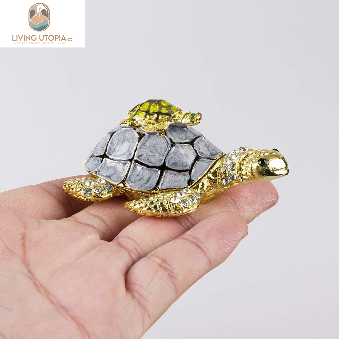 Sea Turtle Figurines Collectibles Bejeweled Jewelry Trinket Boxes Hinged Hand Painted Enamel Turtle Box Ring Holder for Women Girls
