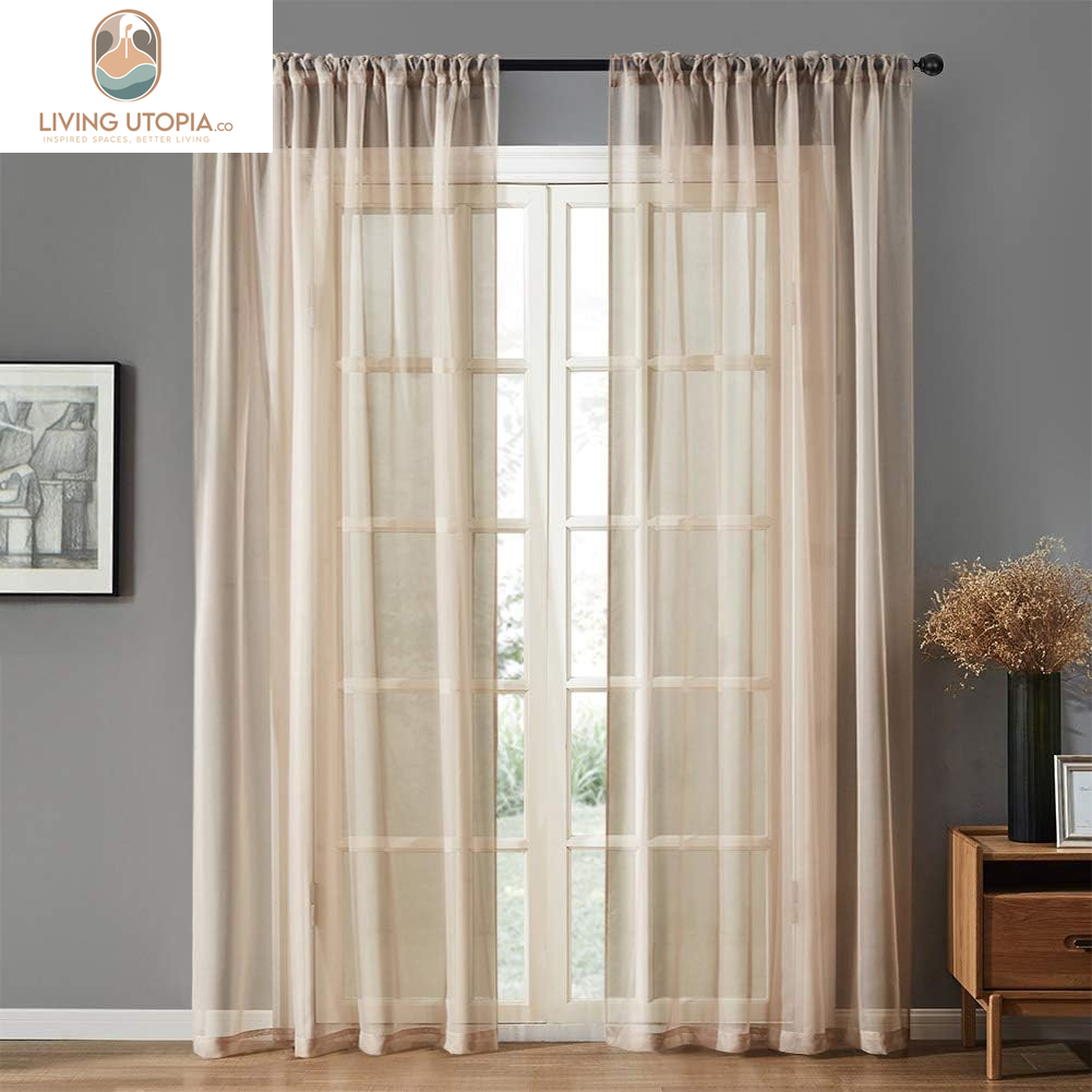 Beige Sheer Curtains Sheers Living Room 84 Inch Length Light Filtering Voile Curtain Panels Bedroom Draperies Rod Pocket Window Treatment Set 2 Panels