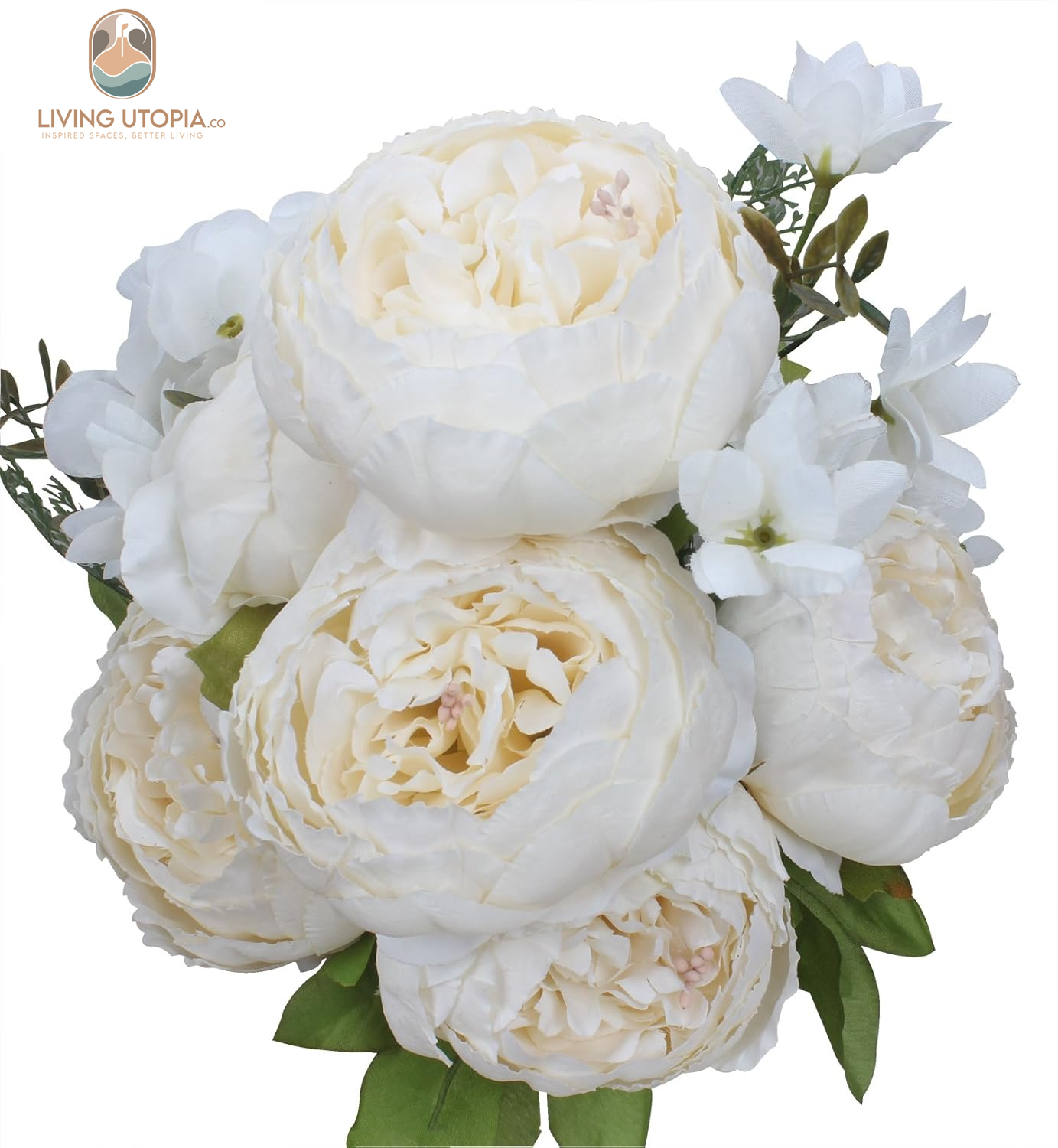 Artificial Peony Silk Flowers Fake Flowers Vintage Wedding Home Decoration,Pack of 1 (Spring Milk White)