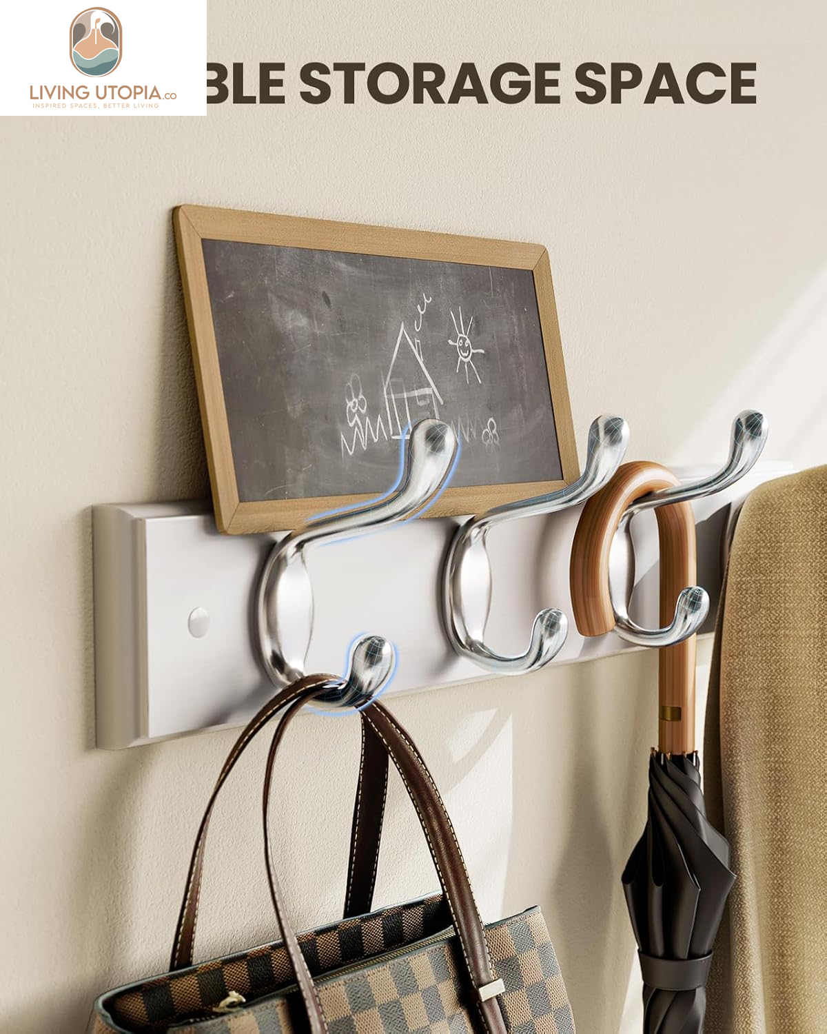 Coat Rack Wall Mount 2 Pack, Coat Hooks Wall Hooks Coat Hangers for Wall, Hat Racks Hooks for Hanging Coats Wall Mounted, White