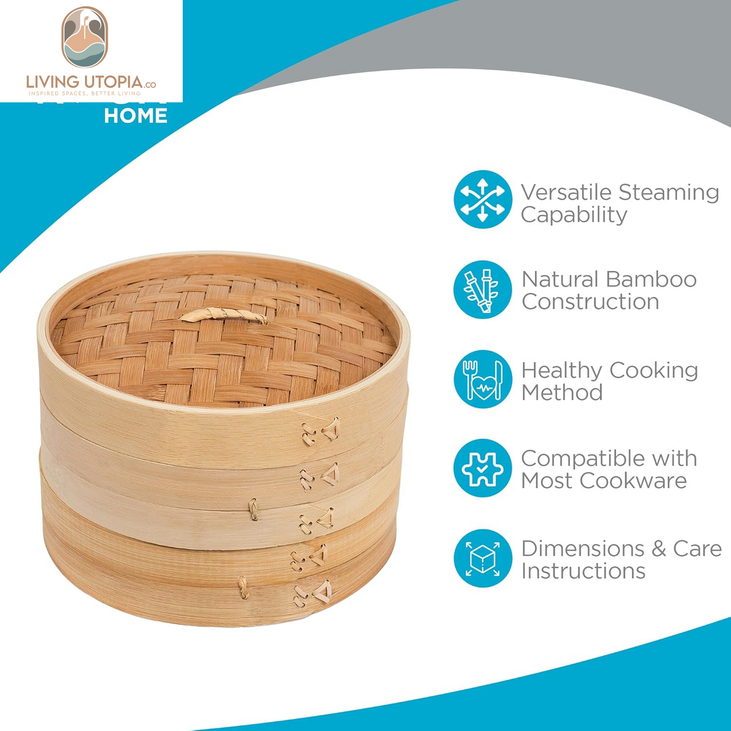 10-Inch Bamboo Steamer - Classic 2 Tier Design for Steaming Veggies, Dumplings, Dim Sum, Chicken, Fish, & Asian Food - Natural Eco-Friendly Steaming Basket, Ideal for Healthy Cooking