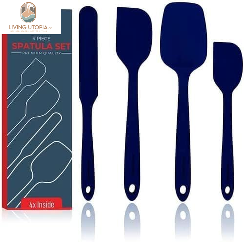 4-Piece Blue Silicone Baking Spatula Set - Rubber Spatulas Silicone Heat Resistant up to 428°F, Bpa-Free - Silicone Spatula Set for Nonstick Cookware - Silicone Baking Utensils
