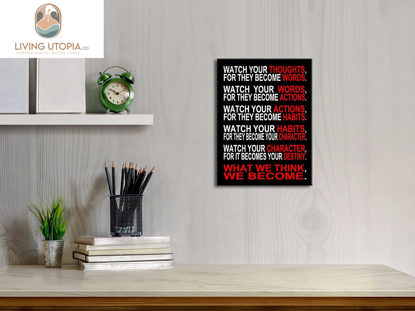 Watch Your Thoughts Motivational Classroom Poster Modern Canvas Prints Wall Art Paintings Ready to Hang for Office Living Room Home Decorations Stretched Pictures Artwork