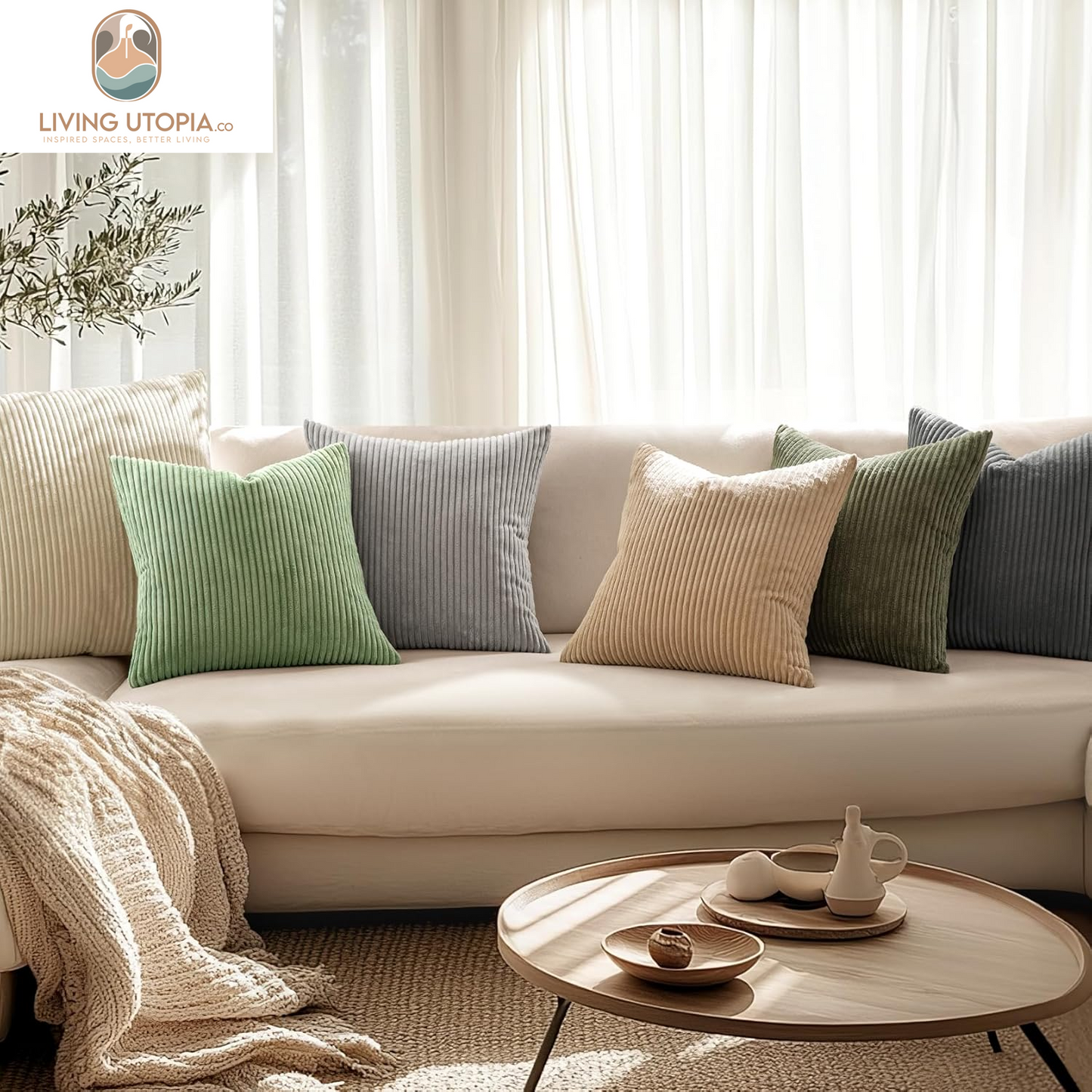 Pack of 2 Sage Green Corduroy Soft Soild Decorative Square Throw Pillow Covers Set Cushion Cases Pillowcases for Spring Sofa Bedroom Couch 18 X 18 Inch