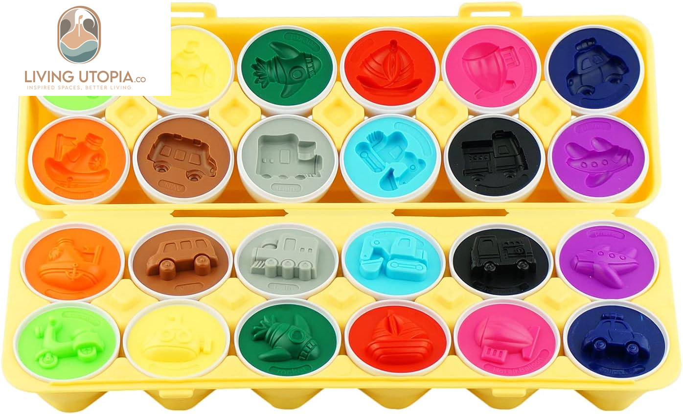 12 Vehicle Car Egg Matching Toy Play Matching Eggs Easter Toy W/Holder - Egg Toys for Toddlers STEM Egg Toys -Colors & Shapes Recognition Gift for Kids -Educational Color Sorting Toy