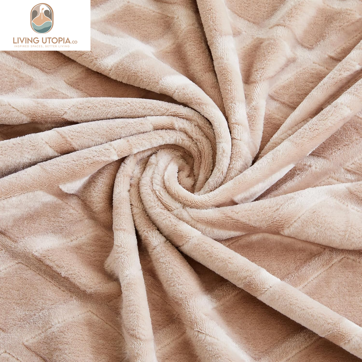 Soft Throw Blanket for Couch, 50X70 Inches Flannel Fleece Blanket, Decorative Geometry Pattern, Lightweight Plush for All Season, Camel