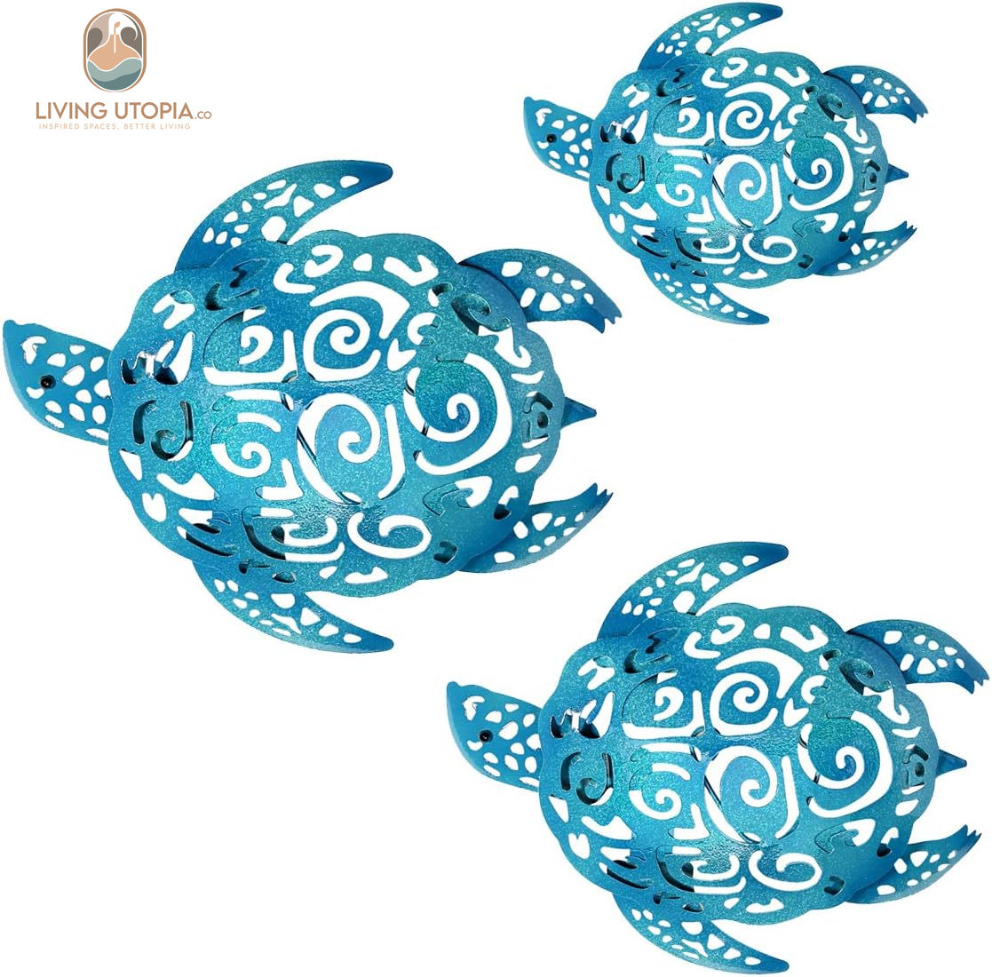 Set of 3 Metal Sea Turtle Beach Theme Decor Wall Art Decorations for Indoor Outdoor Bathroom Garden