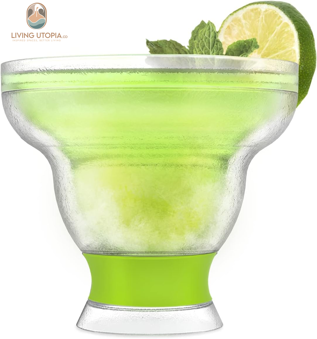 Freeze Stemless Margarita Glasses Double Walled Insulated Gel Chiller Plastic Margarita Cups - Frozen Cocktail Glass, Set of 1, 12 Oz, Green