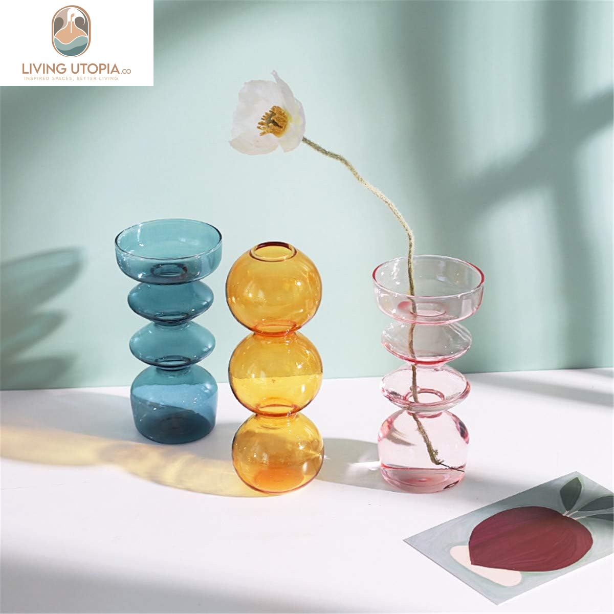 Hydroponic Flower Vase, Three Balls 6.5” Tall Transparent Plant Glass Pots, Suitable Weddings/Party/Events/Decorating Home Office or Dinning/Living Room (Orange)