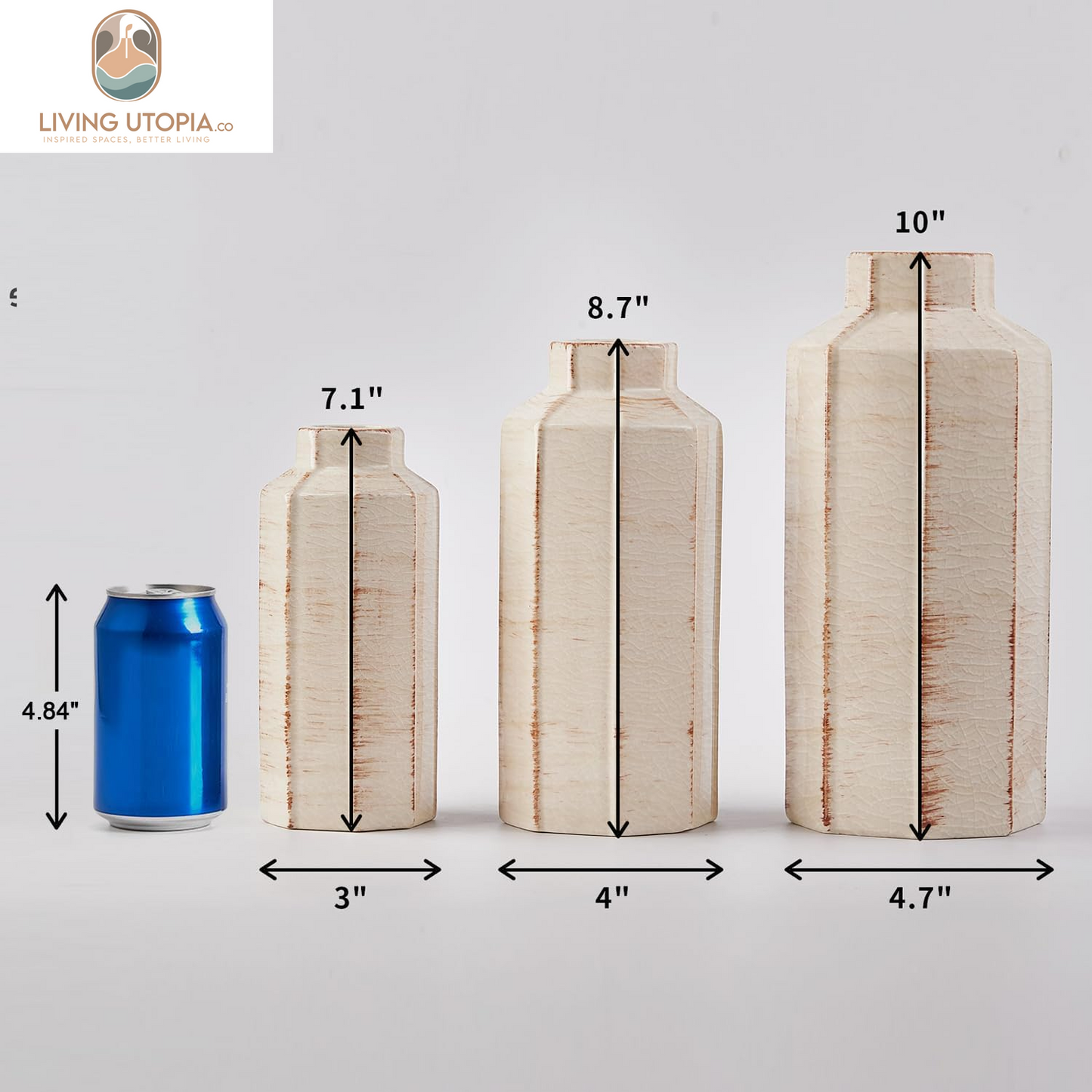 Ceramic Rustic Farmhouse Vase Set of 3,Ice Cracked Glazed Terracotta Vase,Large Vase for Decor,Fall Decoratiion Vases for Home, Table, Living Room, Shelf