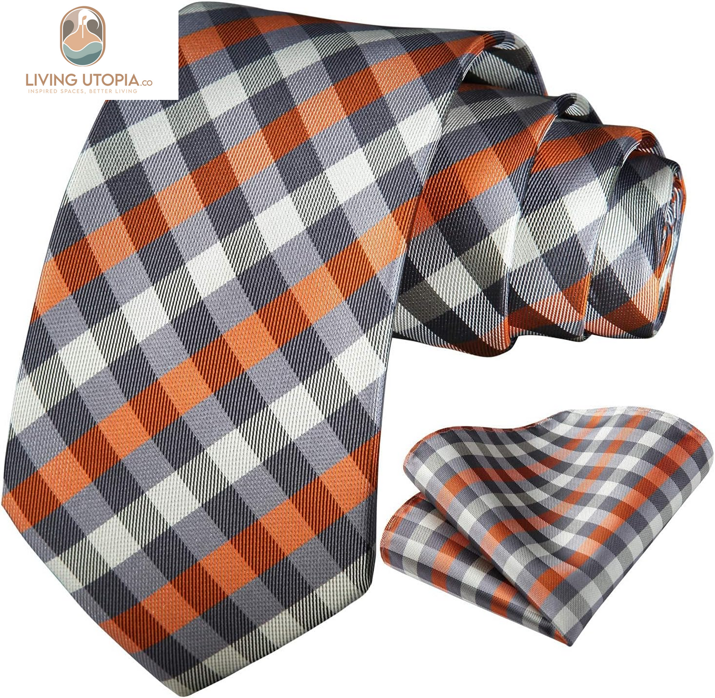 Plaid Checkered Tie Handkerchief Woven Classic Formal Men'S Necktie & Pocket Square Set