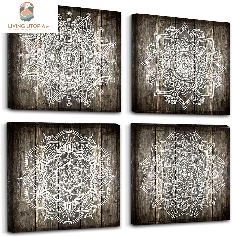 Canvas Wall Art for Bedroom Wall Decor for Living Room Black and White Abstract Paintings Modern 4 Piece Framed Retro Pattern Canvas Art Bathroom Prints Ready to Hang Pictures for Home Decorations