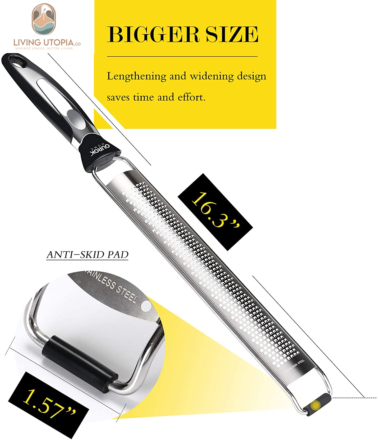 Kitchen Lemon Zester, Stainless Steel Hand Held Parmesan Cheese Grater for Ginger, Chocolate, Coconut, Lime, Nutmeg, Citrus, Fruit, Vegetable with Cleaning Brush, Dishwasher Safe, Black