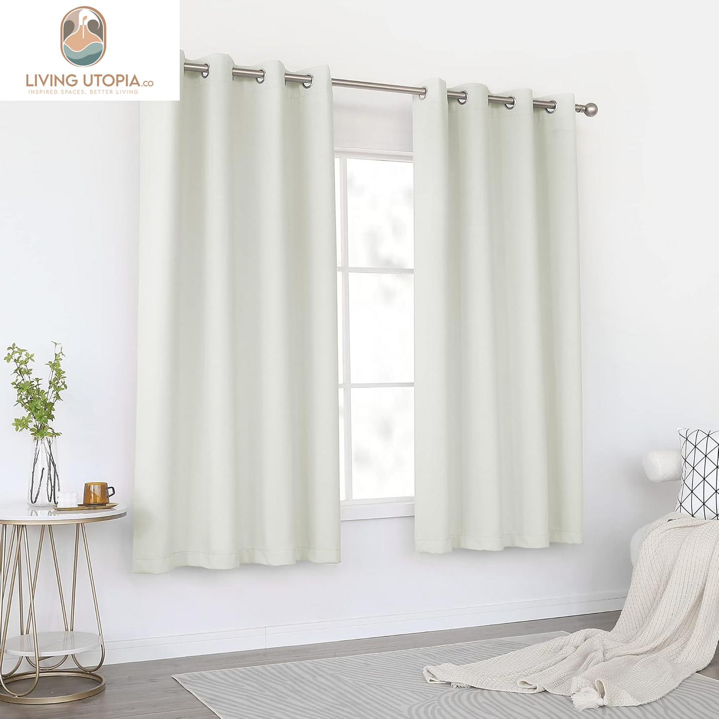 Cream White Blackout Curtains 63 Inches Long for Living Room - Grommet Room Darkening Thermal Insulated Ivory Curtain Drapes for Bedroom, Light Beige, 2 Panels, 52W X 63L