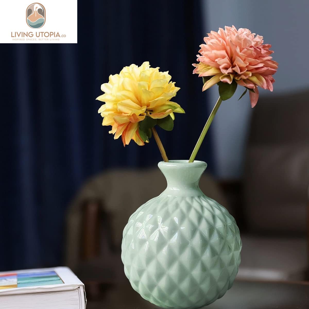 Ikebana Vase Flower Arrangement Bud Vase Hydroponics Macaron Colorful Ceramic Decorative Vase (Light Green)
