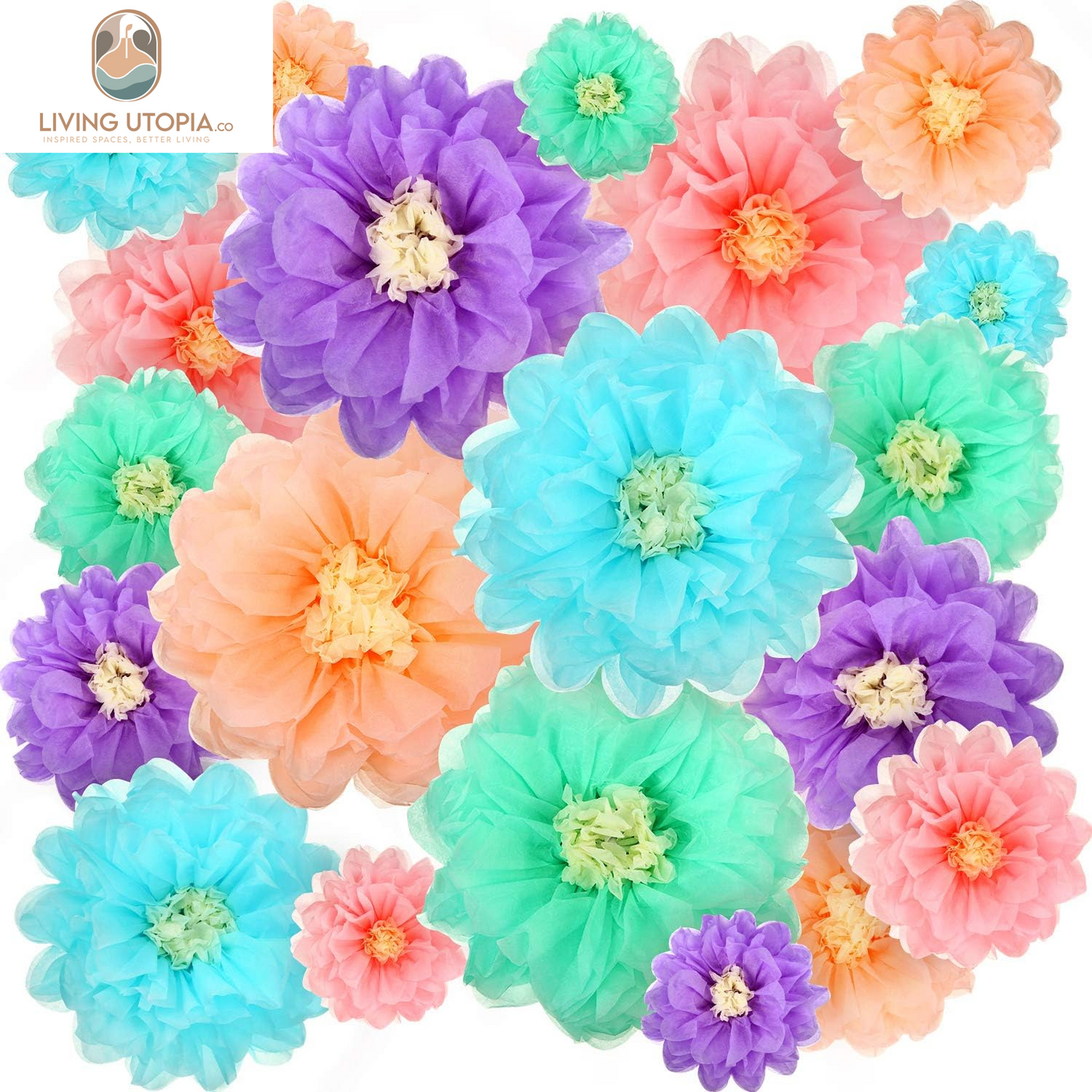 20 Pieces Mexican Paper Flower Tissue Day of the Dead Pom Poms 3D Paper Flower DIY Crafting for Halloween Thanksgiving Fiesta Wedding Party Ceiling Bloom Decoration(Vivid Color)