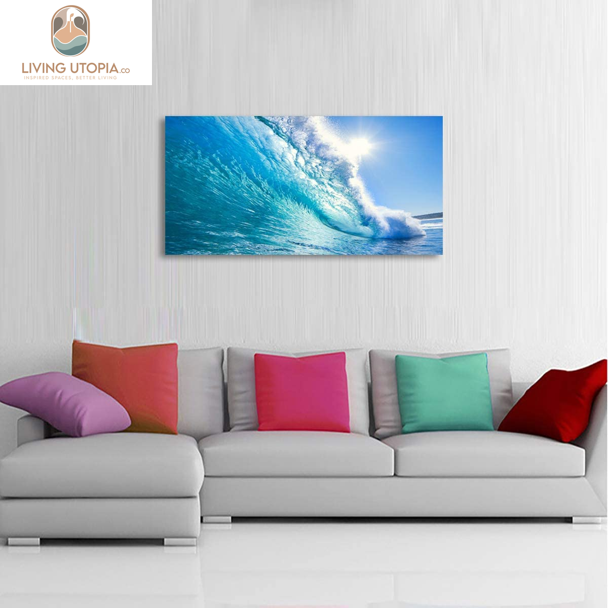 Blue Secape Canvas Prints Wall Art Blue Ocean Wave Surfing Sea Picture Paintings on Canvas Modern Canvas Art for Living Room Bedroom Office Wall Decorations Ready to Hang-24X48Inches