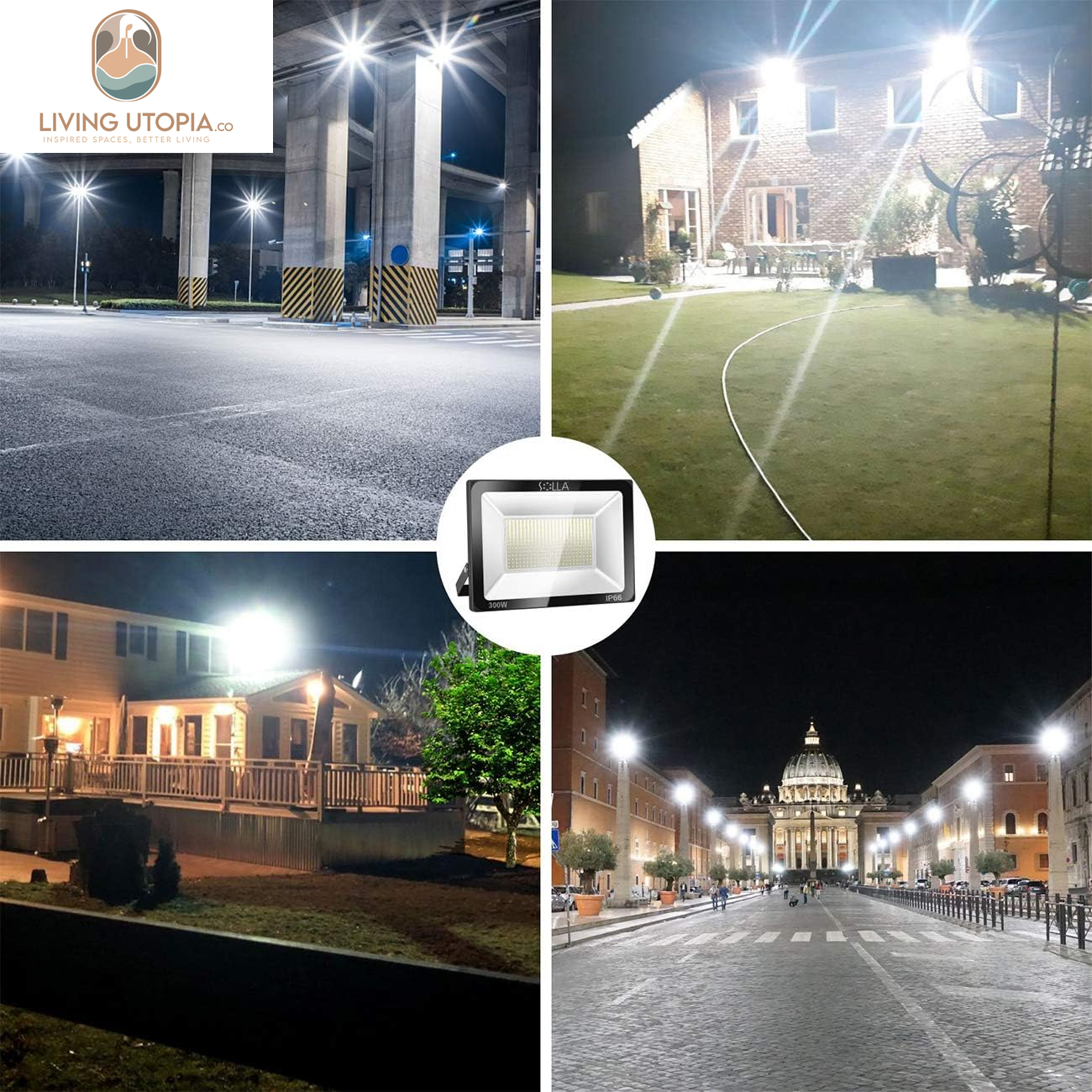 300W LED Flood Light, IP66 Waterproof, 24000Lm, 1600W Equivalent, Super Bright Outdoor Security Lights, 6000K Daylight White, Floodlight Landscape Wall Lights