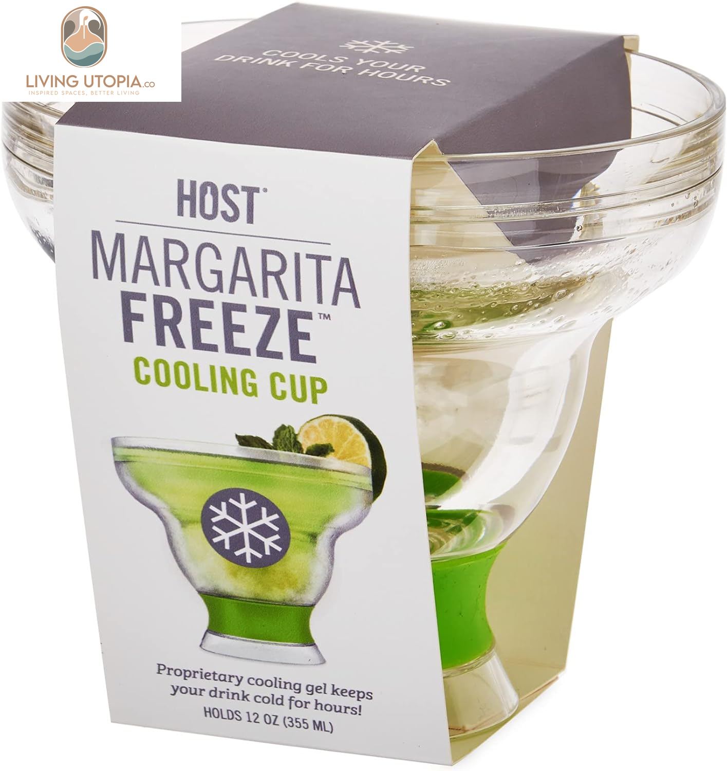 Freeze Stemless Margarita Glasses Double Walled Insulated Gel Chiller Plastic Margarita Cups - Frozen Cocktail Glass, Set of 1, 12 Oz, Green