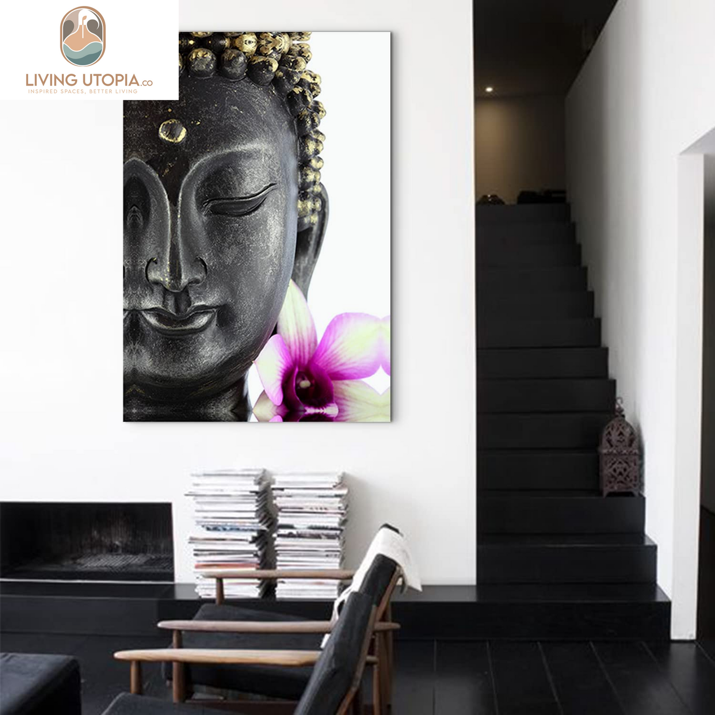 Buddha Statue Wall Art Meditation Room Decor Zen Painting Buddah Head Canvas Prints for Bedroom Yoga Home Decorations Keep Inner Peaceful Spiritual Buddism Belief Picture Lotus Flower Poster 24X36"