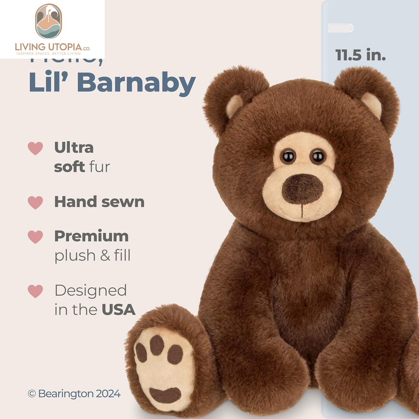 Lil' Barnaby Chocolate Brown Plush Stuffed Animal Teddy Bear, 11.5 Inches