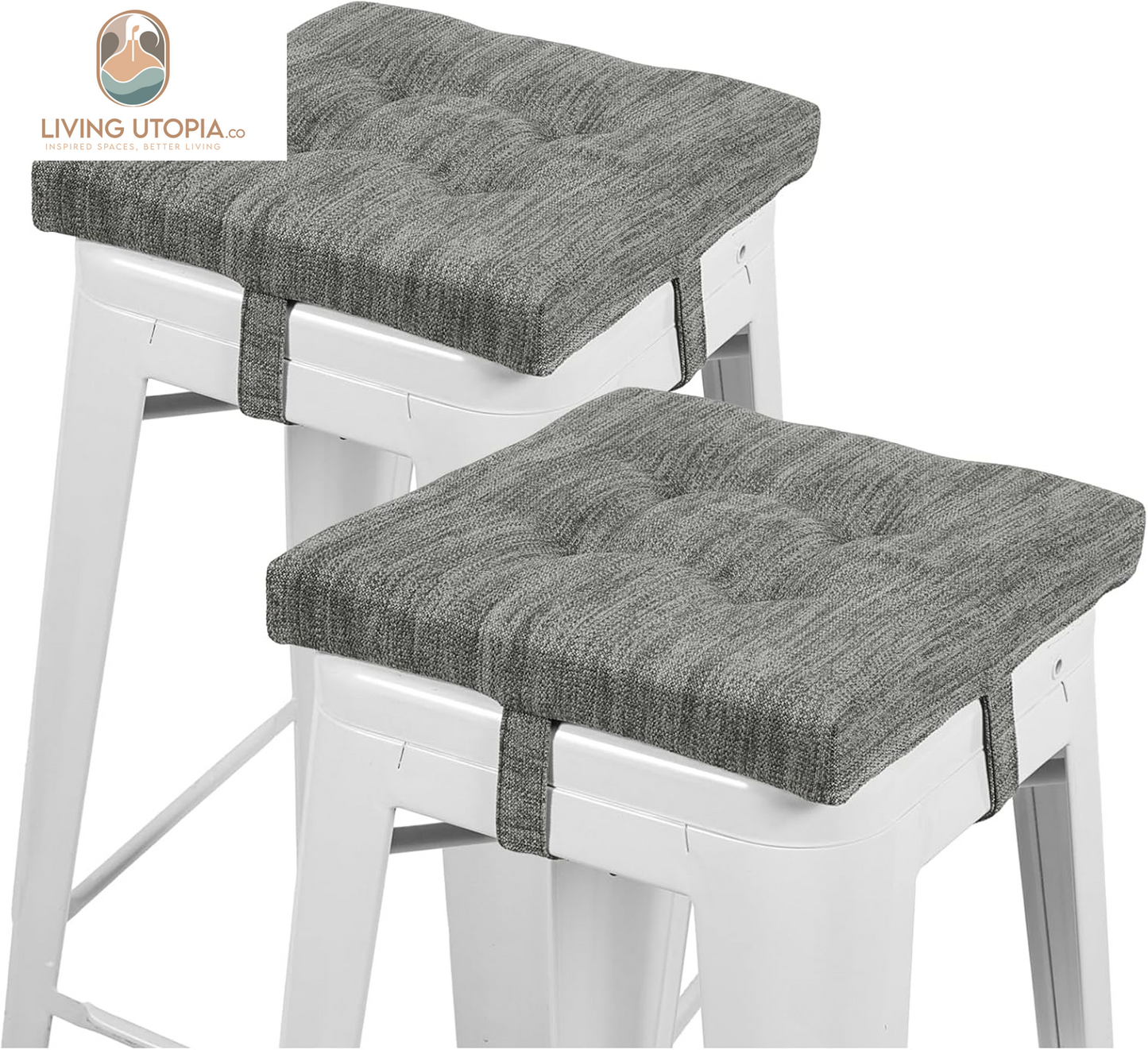12 Inches Square Seat Cushion, Super Soft 2PC Bar Stool Square Seat Cushion with Ties- Gray (12" (30CM) 2PC)