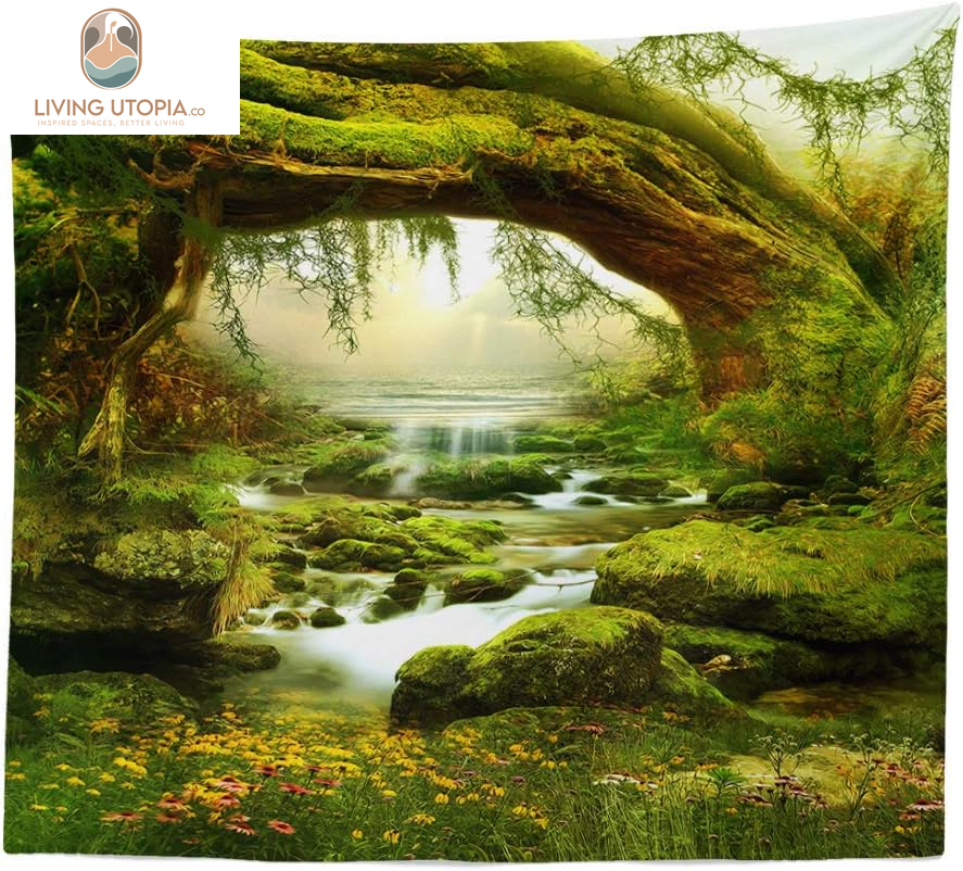Forest Tapestry Home Decor Landscape Natural Tapestry Living Room Bedroom Decoration Tapestry Magic Tapestry Curtain XGXL (Sunlight&Creek, 90.5''L×70.8''W) XGXL