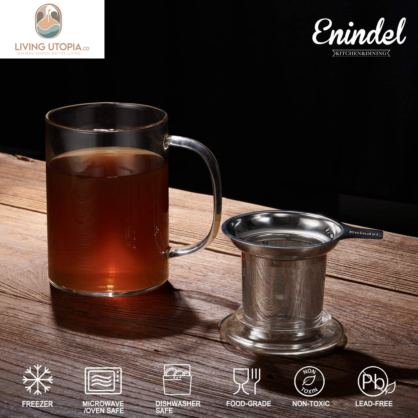 3020.05 Glass Tea Mug with Infuser and Lid, Tea Cup, Clear, 20 OZ, GM005