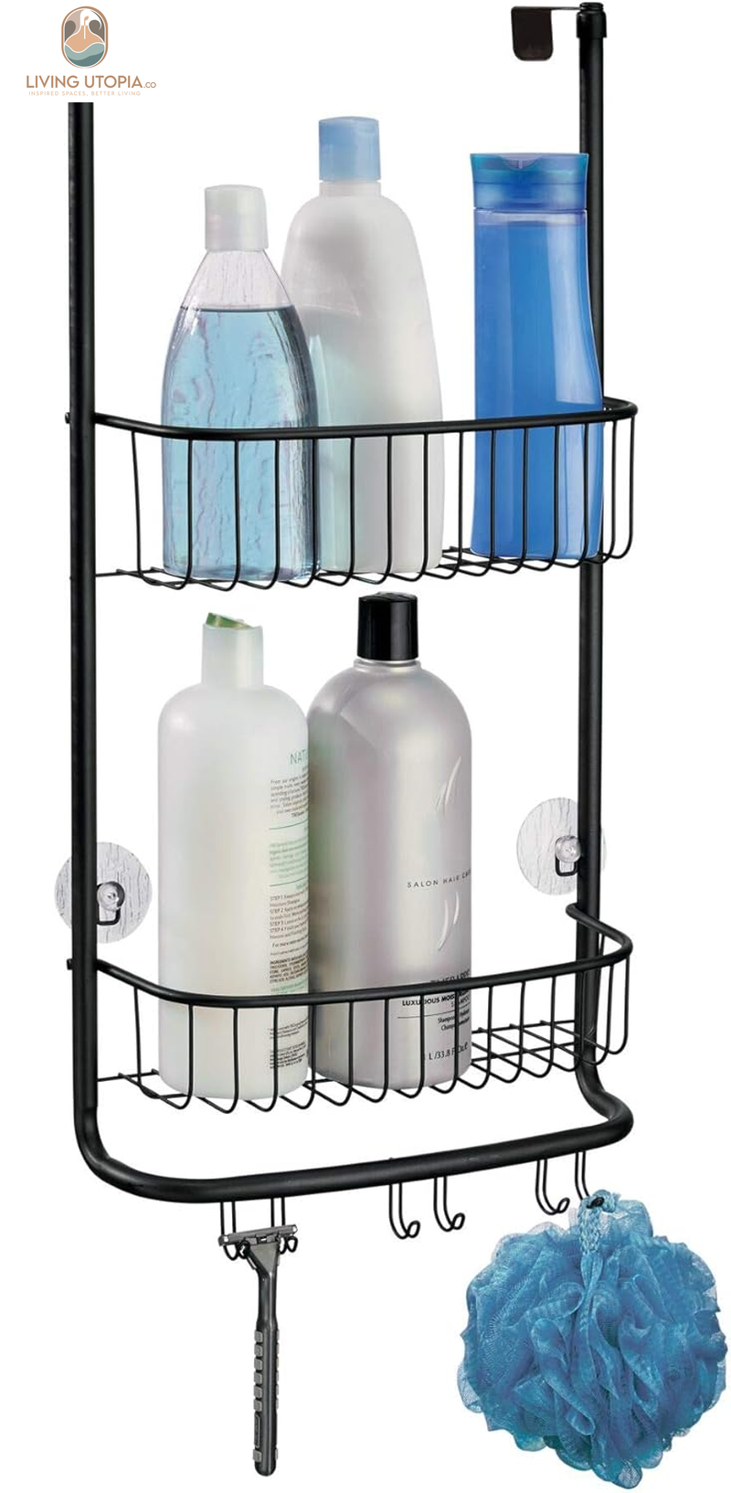 Idesign Over-The-Door Hanging Shower Caddy Organizer, the Forma Collection – 12” X 6.5” X 24”, Matte Black