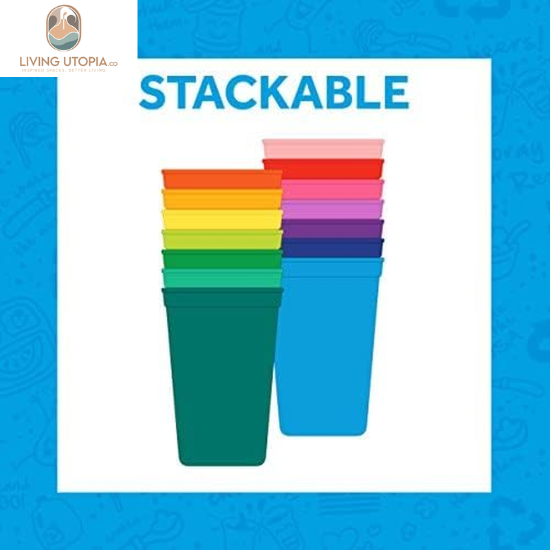 Made in USA 10 Oz. Open Cups for Toddlers, Set of 4 - Reusable and Stackable Toddler Cups for Easy Storage - Dishwasher/Microwave Safe Kids Plastic Cups, 4.75" X 3.25", under the Sea