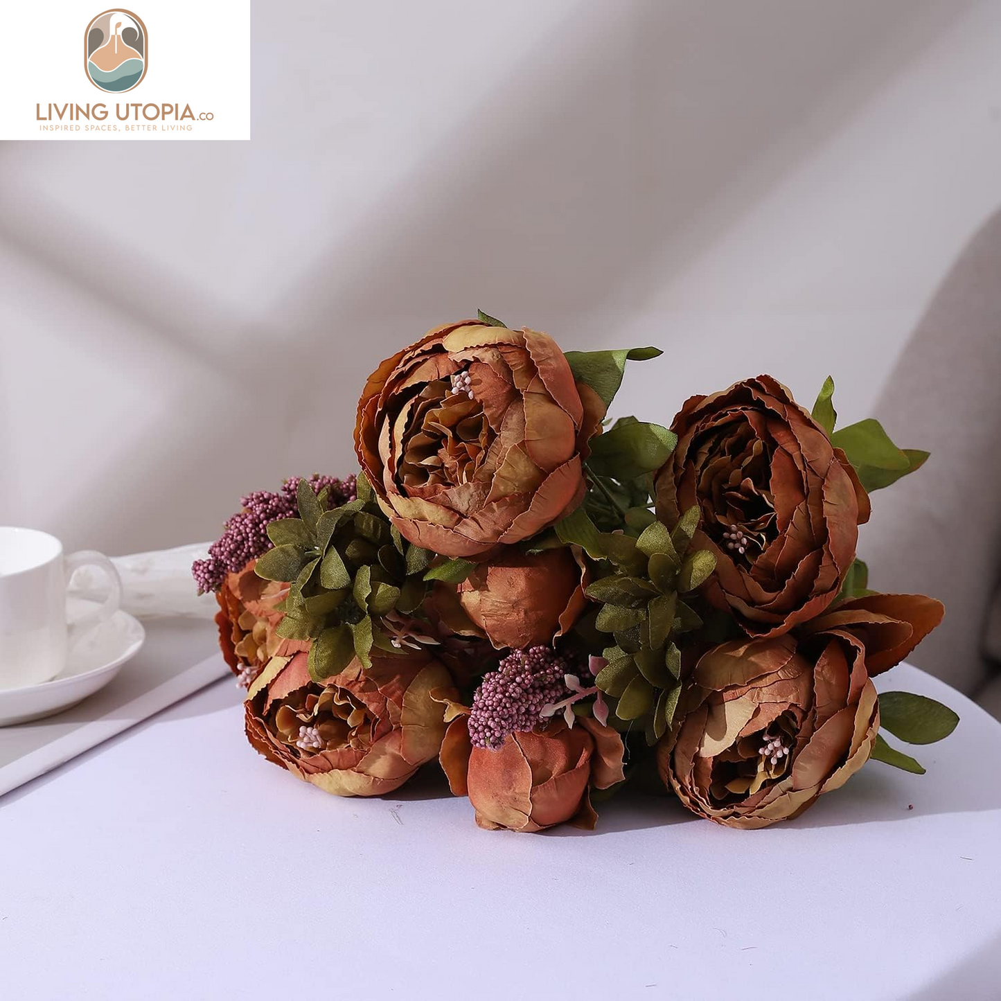 Fake Flowers Vintage Artificial Peony Silk Flowers Wedding Home Decoration,Pack of 1 (Coffee)