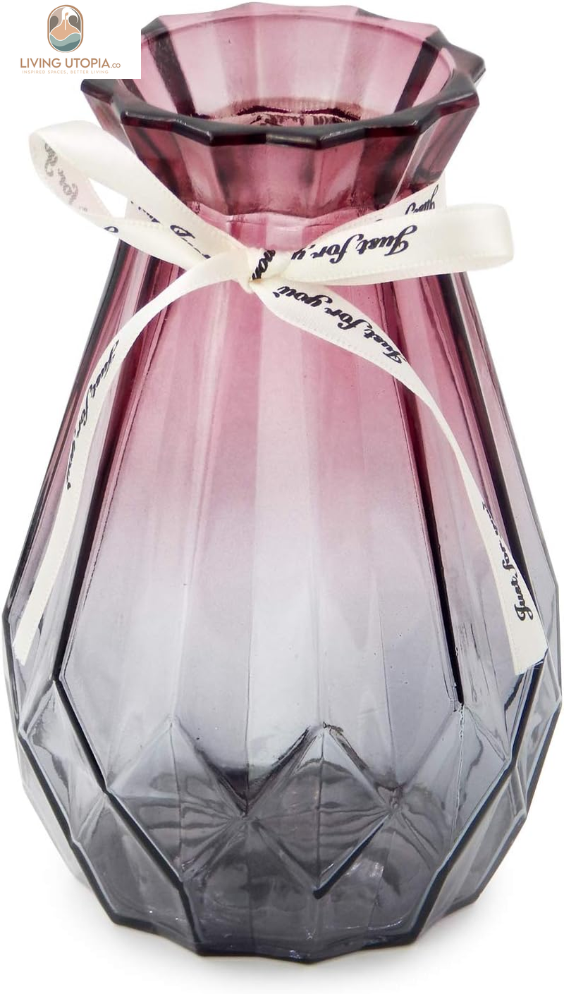 Glass Vase Gradient Multicolor with Geometric Faceted Design Floral Vase for Weddings, Events, Decorating, Arrangements, Flowers, Office, or Home Decor