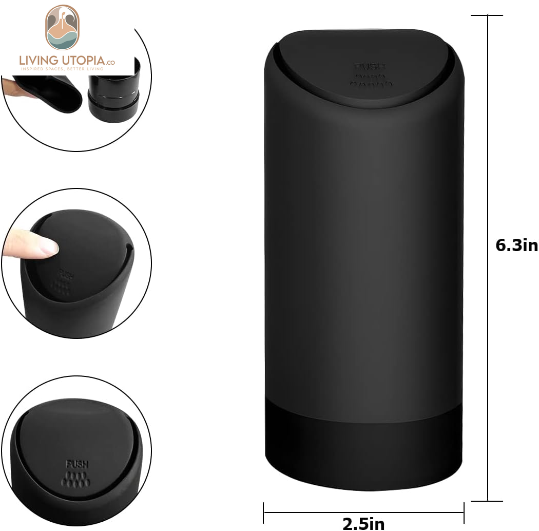 Car Trash Can, Mini Silicone Auto Garbage Container with Lid, Waterproof Leakproof Portable Trash Dustbin, Vehicle Rubbish Bins for Automotive, Home, Office, Kitchen, Bedroom (Black)