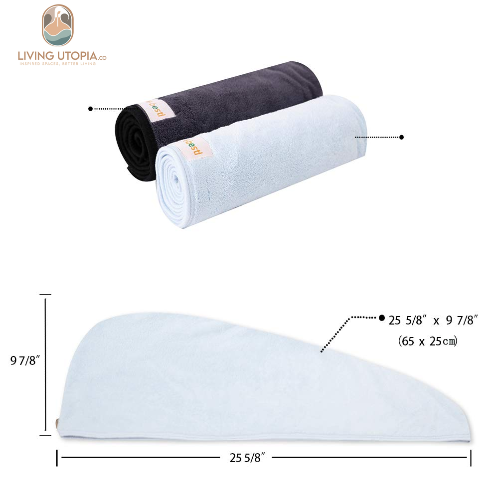 2 Pack Hair Drying Towels, Hair Towel Wrap,Absorbent Microfiber Hair Towel Turban with Button Design to Dry Hair More Quicker(Dark Gray& Blue)