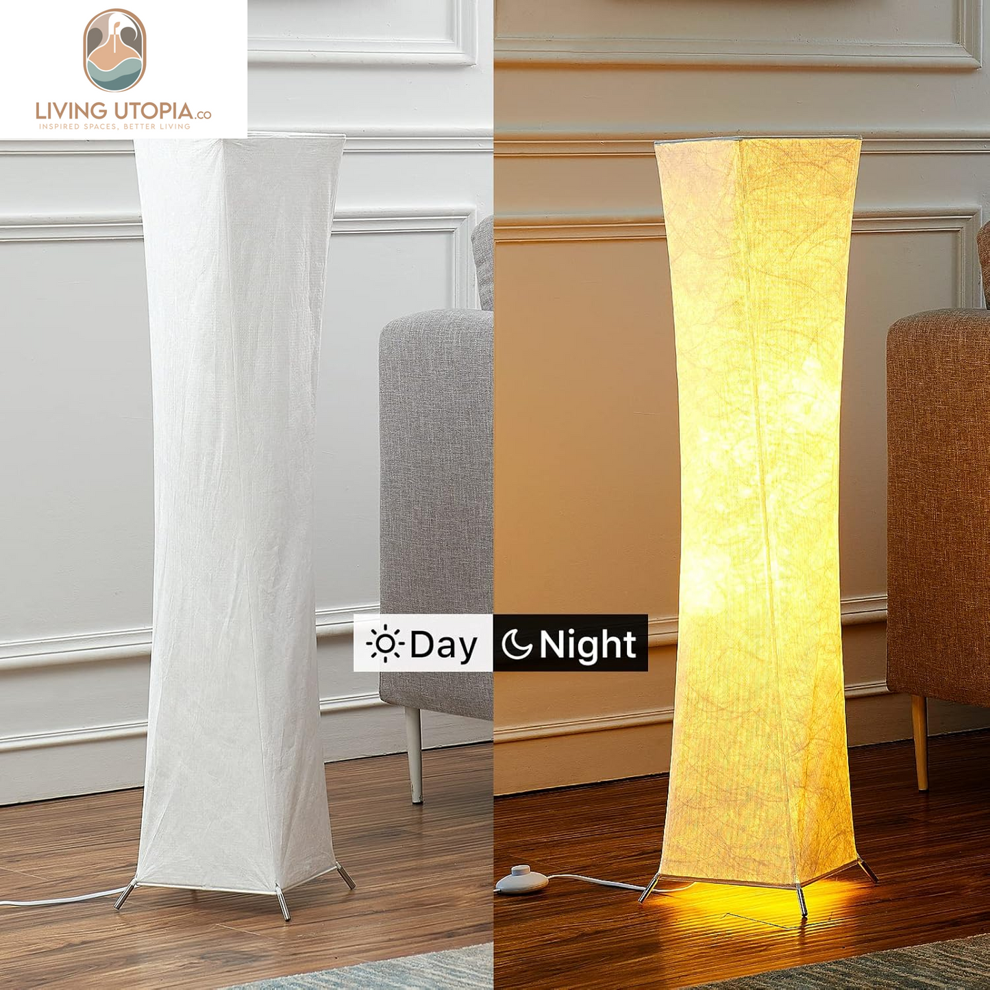 Floor Lamp, Dimmable 39" (XS) Tall Standing Lamp, 3 Levels Adjustable Brightness 12Wx2 LED Bulbs, Column Floor Light W/White Fabric Shade, Home Decor for Living Room, Bedroom, Kids Room