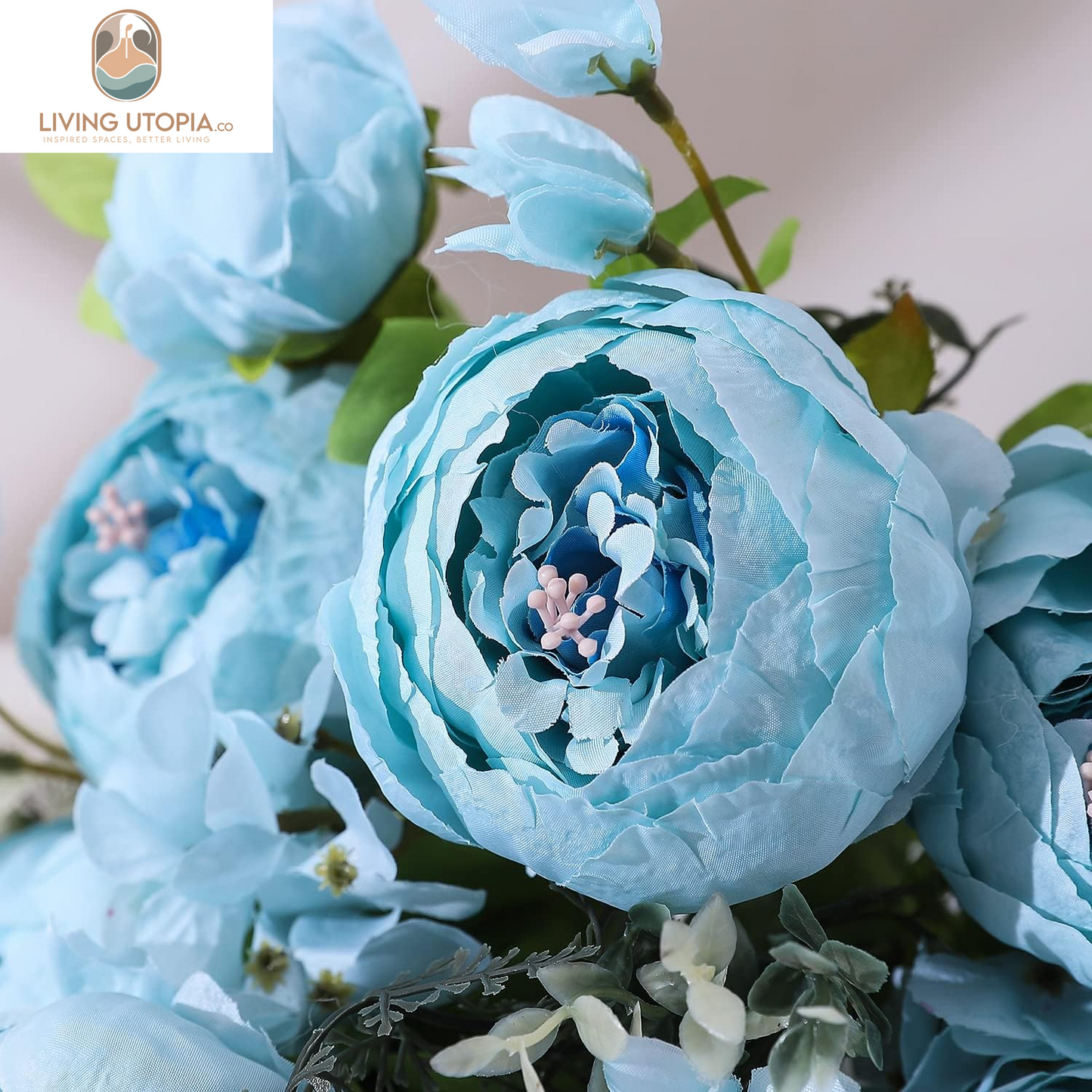Artificial Peony Silk Flowers Fake Flowers Vintage Wedding Home Decoration,Pack of 1 (Spring Blue)
