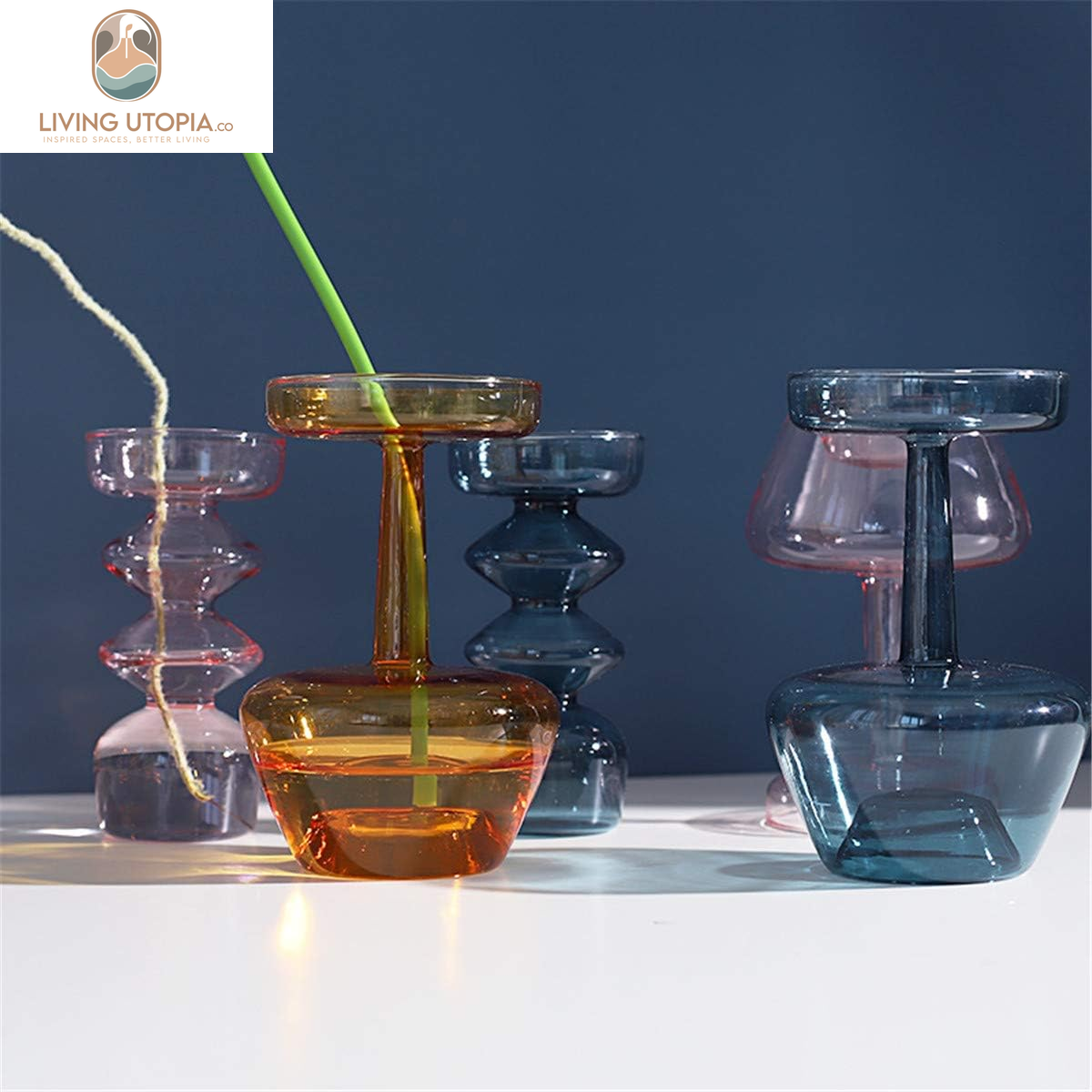 Hydroponic Flower Vase, Three Balls 6.5” Tall Transparent Plant Glass Pots, Suitable Weddings/Party/Events/Decorating Home Office or Dinning/Living Room(Blue)
