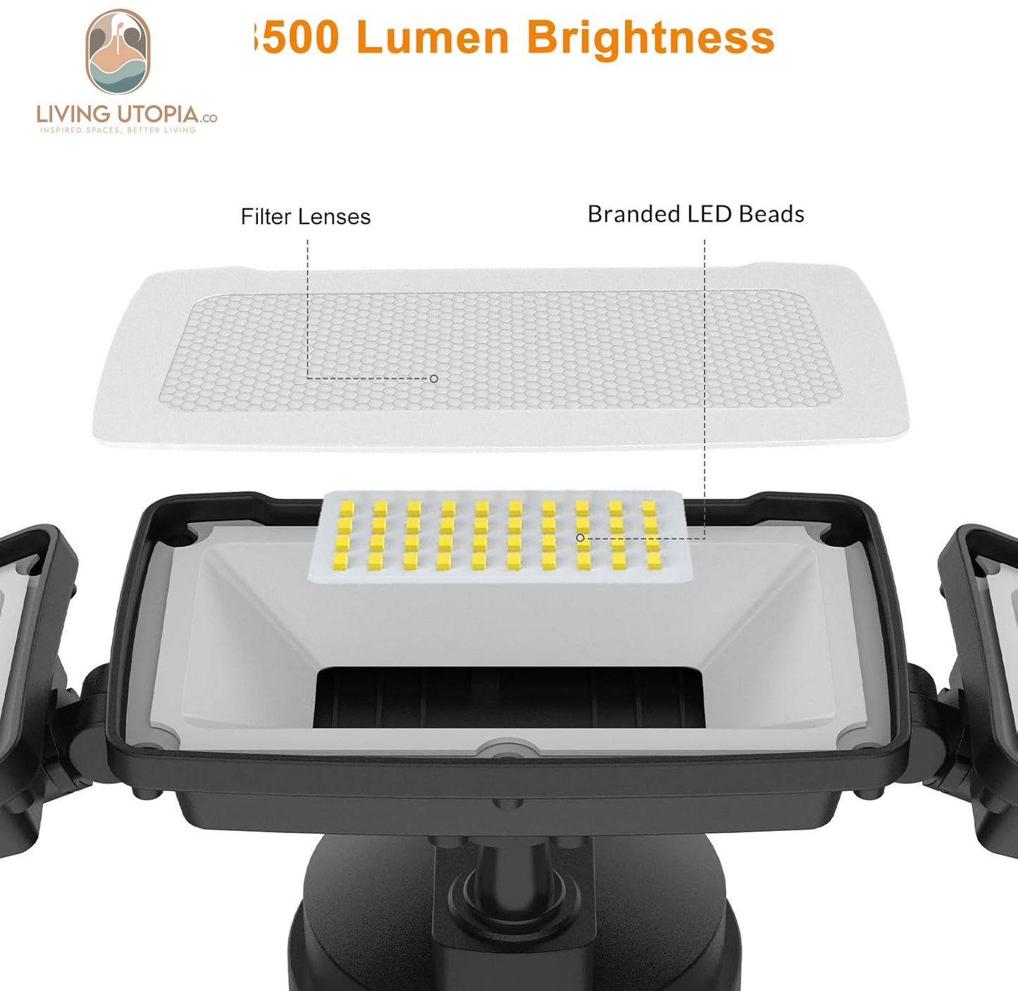 3500LM Dusk to Dawn LED Security Lights Outdoor, 35W Outdoor Flood Light with Photocell, 5500K, IP65 Waterproof 3 Head Exterior Light for Garage, Patio, Yard(Black)