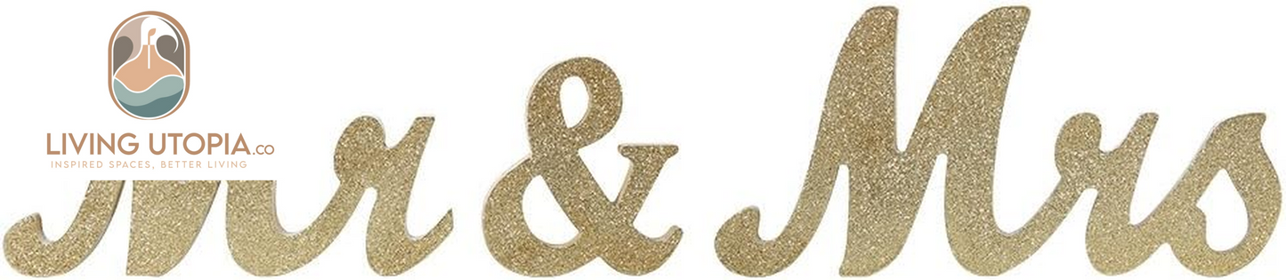 Mr and Mrs Signs Wedding Sweetheart Table Decorations Glitter Wooden Freestanding Letters for Photo Props, Rustic Wedding Decoration, Anniversary Wedding Shower Gift (Golden)