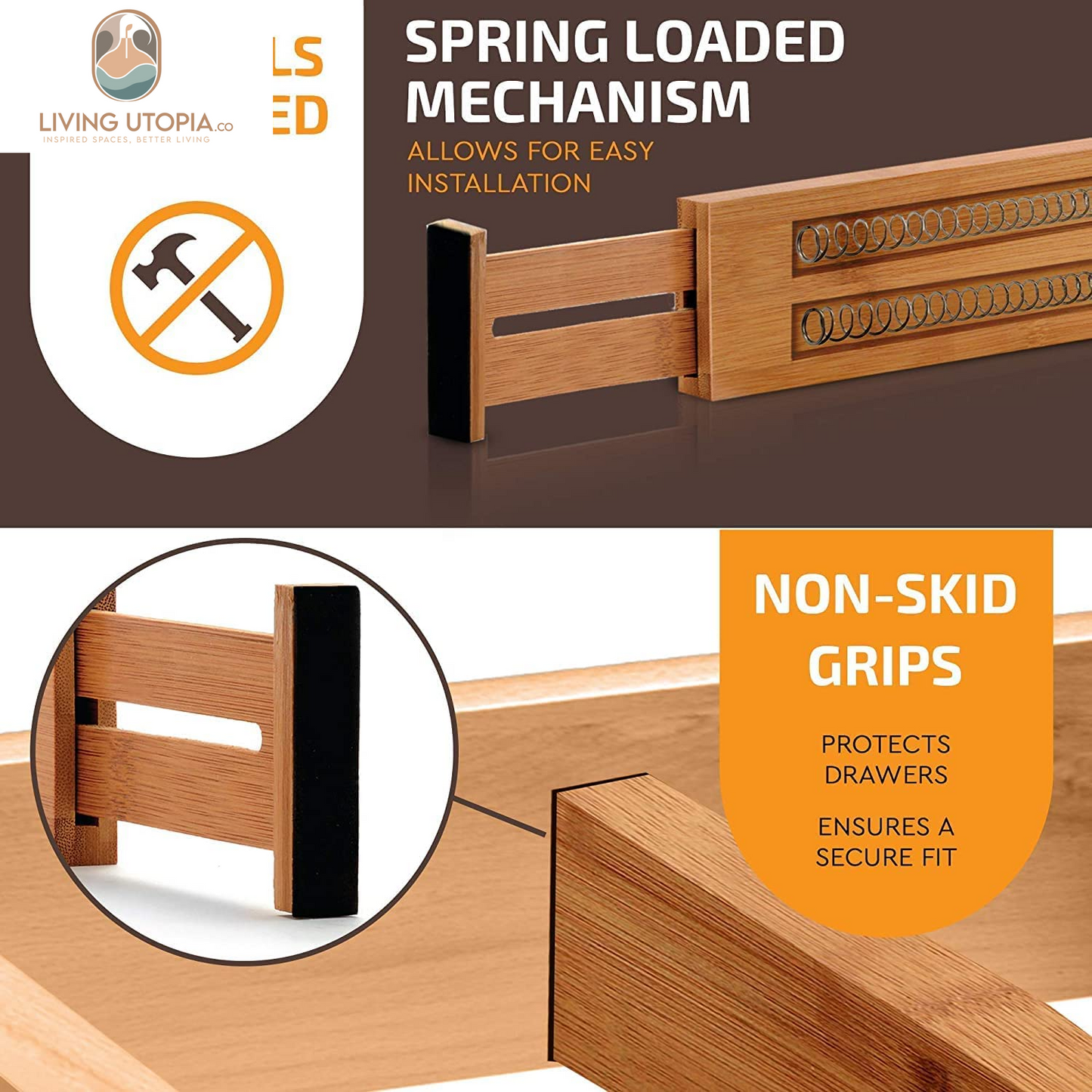 Large Kitchen Drawer Organizer - Expandable Bamboo Drawer Dividers (17" - 21.5") - Adjustable Separators for Kitchen, Clothes, Dresser, Bedroom, Bathroom, and Desk Drawers - 6-Pack
