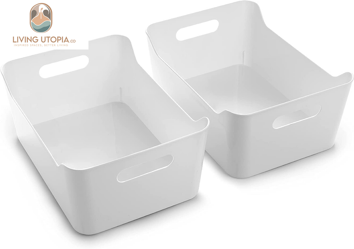 | Plastic Storage Bins, Large - 2 Pack, White | the SOHO COLLECTION | Pantry Organizers and Storage Containers Fridge Organizer Bins Kitchen Cabinet Organizer Medicine Cabinet Organizer Bin