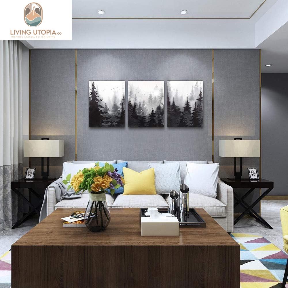 Scenery Watercolor Painting 3 Pieces Canvas Wall Art for Living Room Wall Decor for Bedroom Decorations Modern Office Home Decoration Black and White Forest Landscape Posters Canvas Prints Artwork