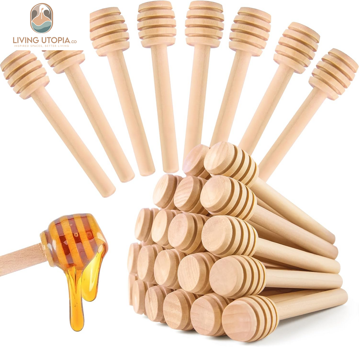 20PCS Wooden Honey Dipper Sticks, 3 Inch Honeycomb, Mini Honey Spoon Wand for Jar and Dispenser, Top off Cupcake, Themed Baby Shower, Bridal Party Favors