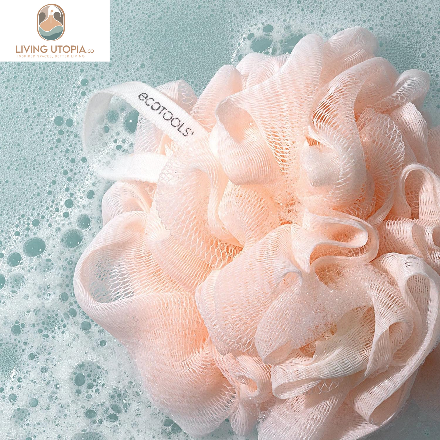Delicate Ecopouf Bath Sponge, Made with Recycled Materials, Exfoliating Bath Pouf, Loofah for Shower & Bath, in Assorted Colors, Green, White, Pink, and Gray, Perfect for Men & Women, 6 Count