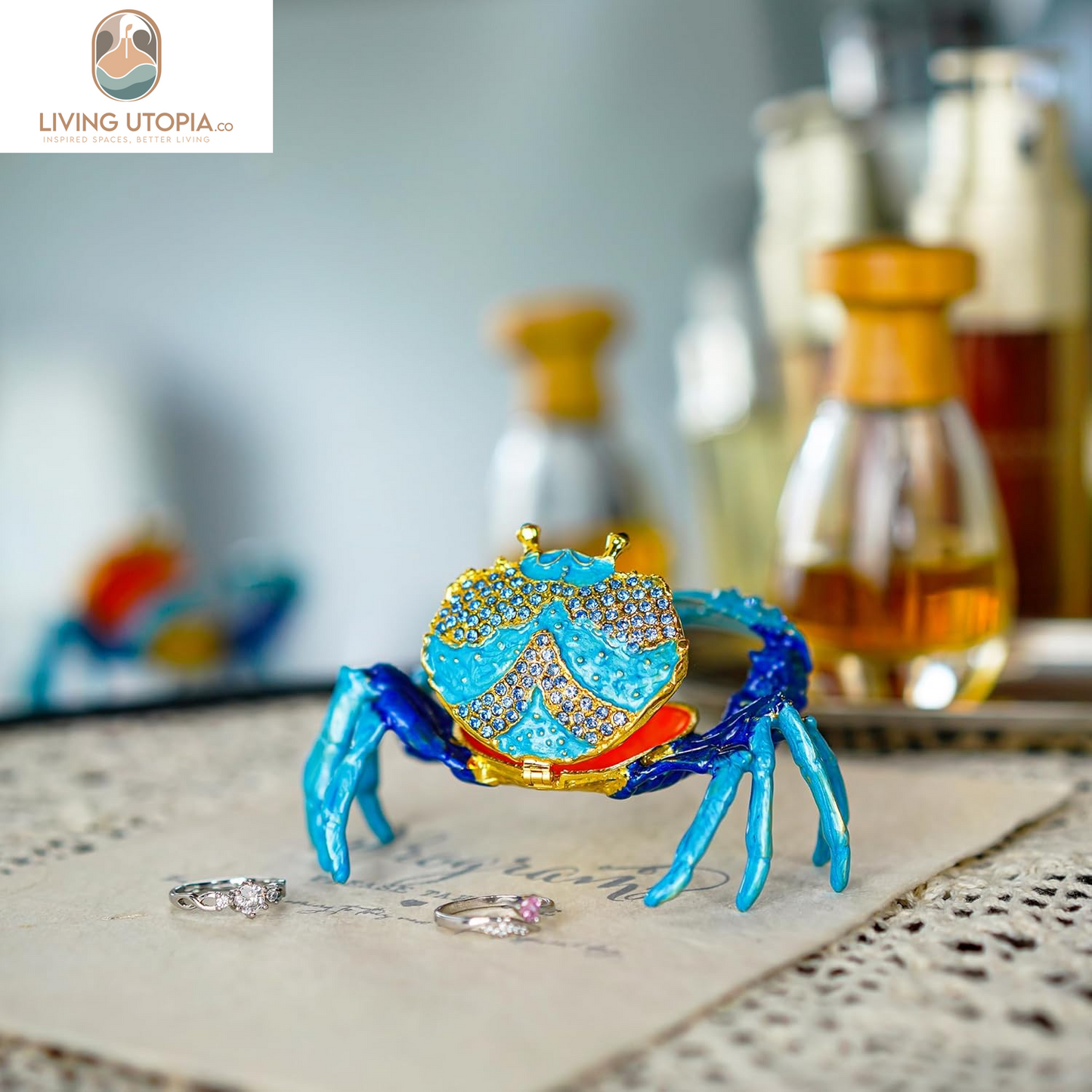 Crab Jewelry Trinket Boxes Hinged Animal Jeweled Trinket Box Decorative Crab Collectible Figurine